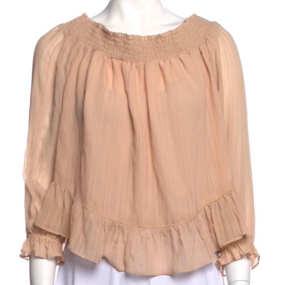 LoveshackFancy blush silk off shoulder Top M - Picture 2 of 4